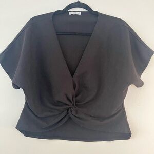 Zara black short sleeve crop top. Twist detail in front size medium